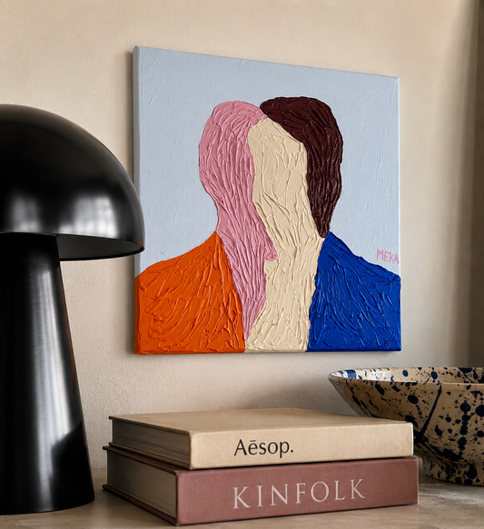 50x50 Textured Abstract Painting – Kiss | Original Acrylic Artwork Art Of Meka Studio